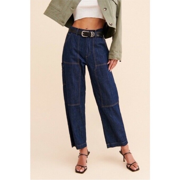 Edwin Bailee Worker Pant Cargo Utility High-Rise Jeans Size 24 Dark Wash - Picture 1 of 16